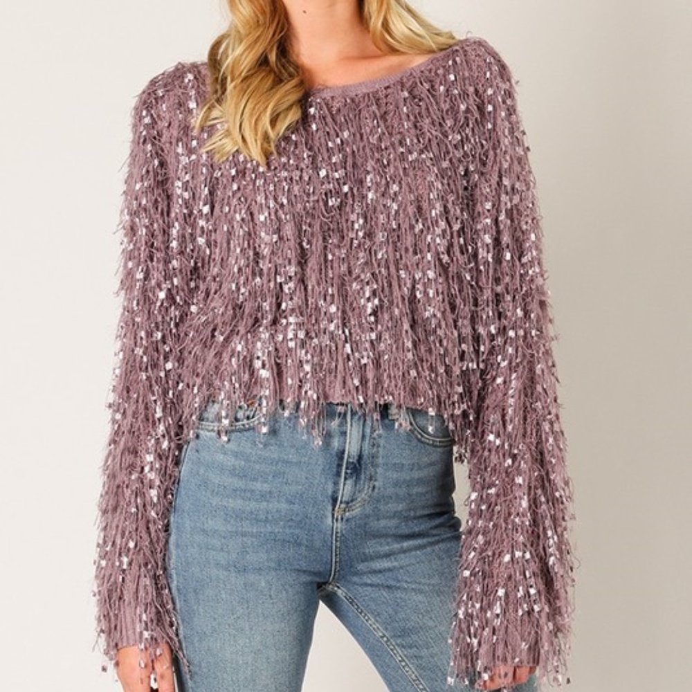 CHIARA Lavendar Fringe Sweater - Picture 3 of 4